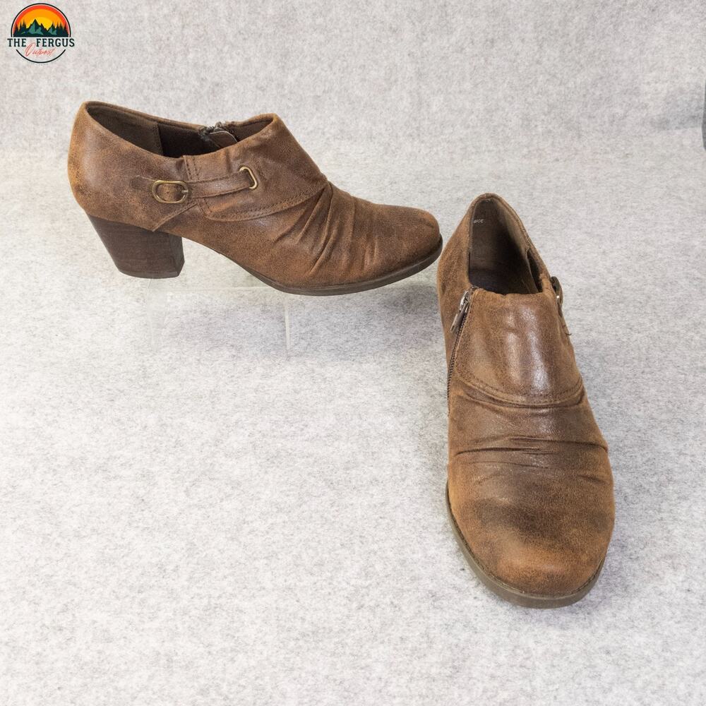 Baretraps Rilah Ankle Booties Brown Side Zip Block Heel Cottagecore Women's 10.5